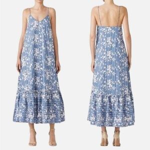 Nicholas Bloom Blue Floral Embroidered Maxi Shift